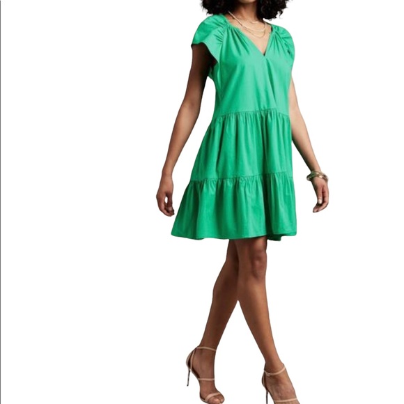 Banana Republic Dresses & Skirts - BANANA REPUBLIC NEW Teal green V neck A-line dress short flare sleeves SIZE: 12